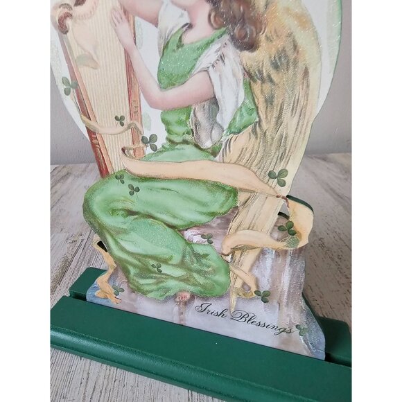 Ohio St Patrick's Day harp angel cherub sign decor glitter green spring home dec - Picture 4 of 9